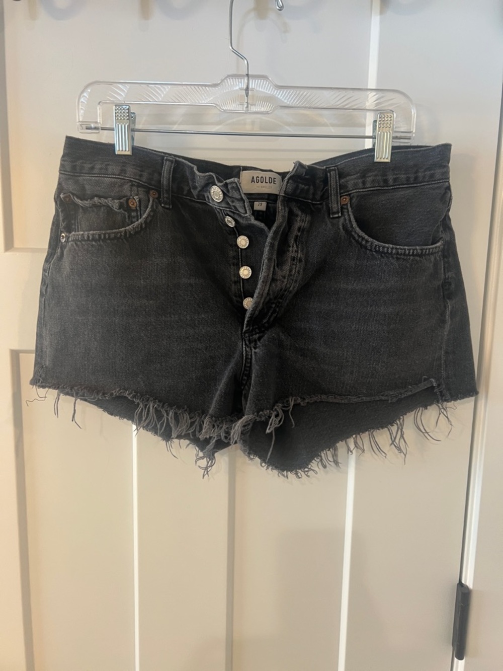 Agolde Black Denim Cutoff Shorts Size 29 High Rise Button Fly Raw Hem